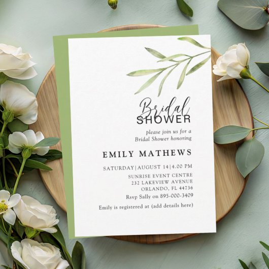 Simple Green Botanical Bridal Shower 招待状