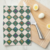 Simple green check with mushrooms キッチンタオル (四つ折り)