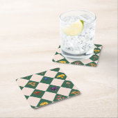Simple green check with mushrooms スクエアペーパーコースター (インサイチュ)