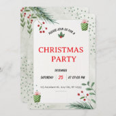 Simple Green Christmas Party Invitation Card 招待状 (正面/裏面)
