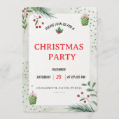 Simple Green Christmas Party Invitation Card 招待状 (正面)