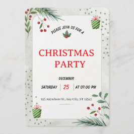 Simple Green Christmas Party Invitation Card 招待状