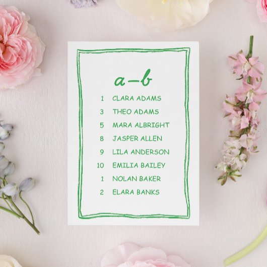 Simple Green Doodle Wedding Seating Chart Card テーブルナンバー
