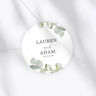 Simple Green Eucalyptus Wedding ラウンドシール