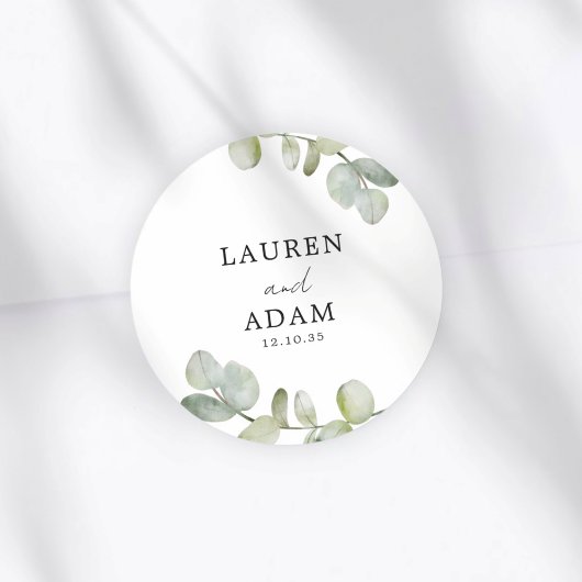 Simple Green Eucalyptus Wedding ラウンドシール