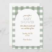 Simple Green Gingham Baby Shower Invitation 招待状 (正面/裏面)