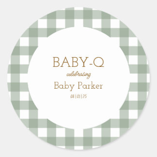 Simple Green Gingham Baby Shower Sticker ラウンドシール