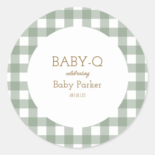 Simple Green Gingham Baby Shower Sticker ラウンドシール (正面)