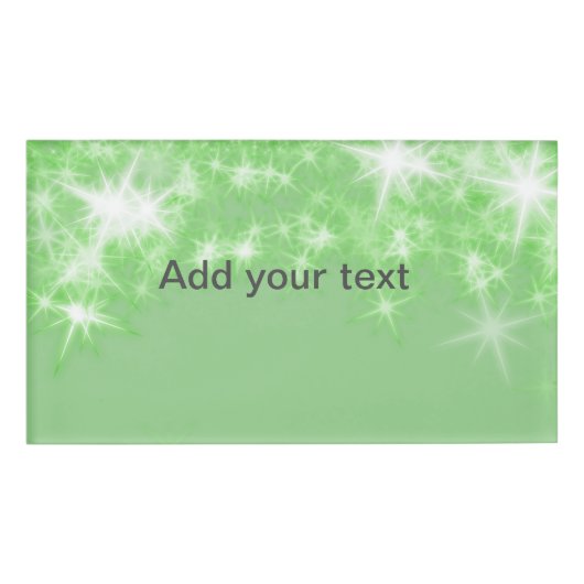 Simple green glitter sparkle stars add your text   名札 (正面)
