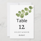 Simple green gold eucalyptus leaves Table Numbers 招待状 (正面)