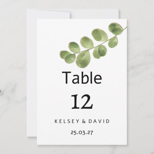 Simple green gold eucalyptus leaves Table Numbers 招待状 (正面)