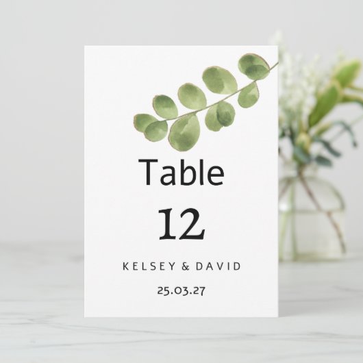 Simple green gold eucalyptus leaves Table Numbers 招待状 (スタンド正面)