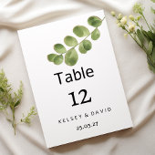 Simple green gold eucalyptus leaves Table Numbers 招待状