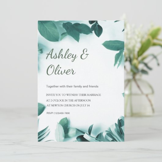 Simple Green Leaves Green Greenery Wedding 招待状 (スタンド正面)