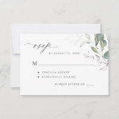 Simple green leaves greenery wedding 出欠カード (正面)