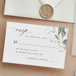 Simple green leaves greenery wedding 出欠カード