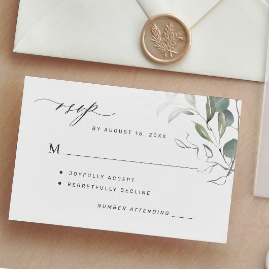 Simple green leaves greenery wedding 出欠カード