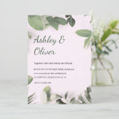 Simple Green Leaves Pink Greenery Wedding 招待状 (スタンド正面)