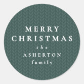 Simple green Merry Christmas gift knit pattern ラウンドシール (正面)