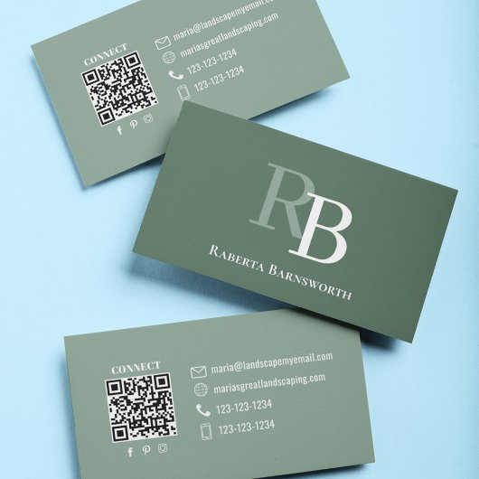 Simple Green Monogram QR Code | Connect with Me 名刺