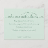 Simple Green Script Cake Care Instructions Bakery サンキューカード (正面)