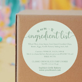Simple Green Script Ingredient List Bakery Product ラウンドシール