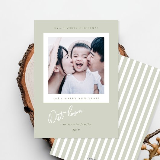 Simple Green Stripes Christmas Photo Card シーズンカード