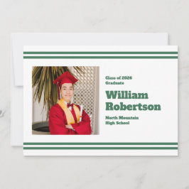Simple Green Stripes Graduation Party Announcement 案内状