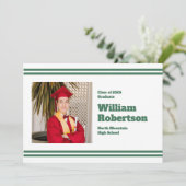 Simple Green Stripes Graduation Party Announcement 案内状 (スタンド正面)