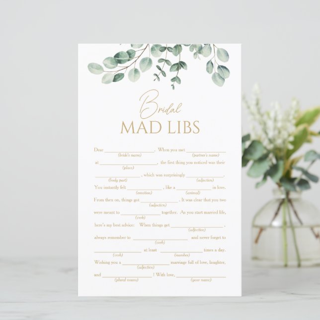Simple Greenery Bridal Shower Mad Libs Game (スタンド正面)