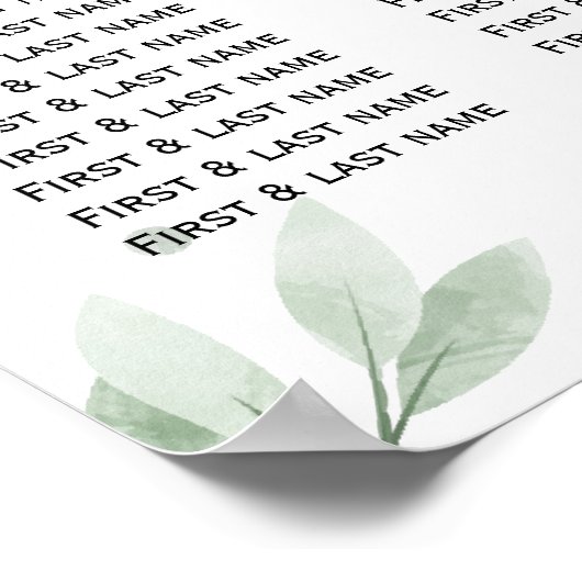 Simple Greenery Elegant Wedding Seating Chart ポスター (角)