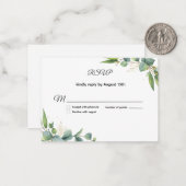 Simple Greenery Eucalyptus Wedding RSVP Card ノートカード (正面/裏面インサイチュ)