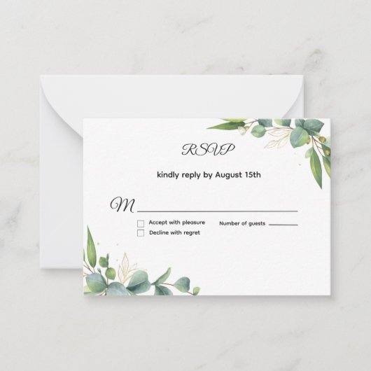 Simple Greenery Eucalyptus Wedding RSVP Card ノートカード (正面)
