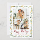 Simple Greenery & Gold Bows Christmas 3 Photo シーズンカード (正面)