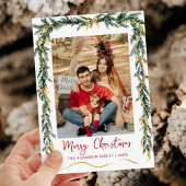 Simple Greenery Gold Bows Merry Christmas 1 Photo シーズンカード