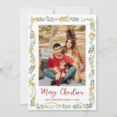 Simple Greenery & Gold Bows Merry Christmas Photo シーズンカード (正面)