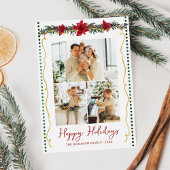 Simple Greenery Poinsettia Happy Holidays 3 Photo シーズンカード