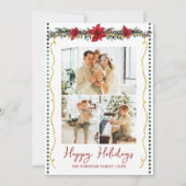 Simple Greenery Poinsettia Happy Holidays 3 Photo シーズンカード (正面)