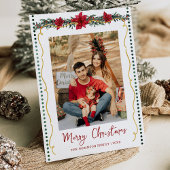 Simple Greenery Poinsettia Merry Christmas 1 Photo シーズンカード