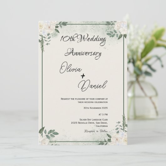 Simple Greenery Wedding Anniversary Invitations 招待状 (スタンド正面)