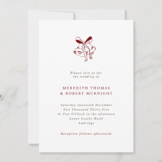 Simple Hand Drawn Bells Christmas Wedding 招待状 (正面)