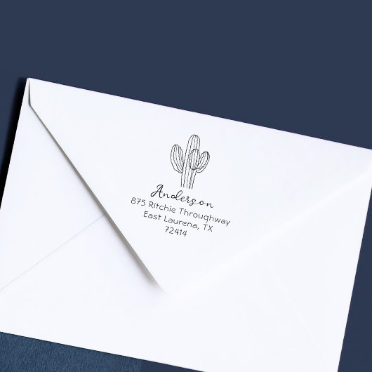 Simple Hand-drawn Cactus Script Return Address ラバースタンプ