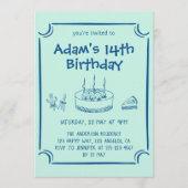 Simple Hand-Drawn Cake 14th Birthday Party 招待状 (正面)