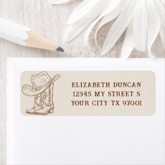 Simple Hand Drawn Western Cowboy Boots Hat Country ラベル (インサイチュ)