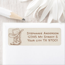 Simple Hand Drawn Western Cowboy Boots Hat Country ラベル