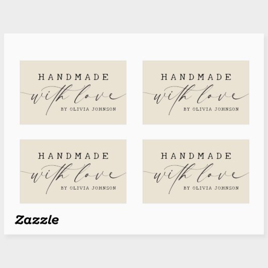Simple Handmade with Love Script Business | Ecru 長方形シール (シート)