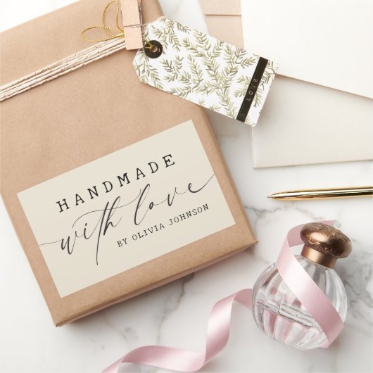 Simple Handmade with Love Script Business | Ecru 長方形シール (ギフト)
