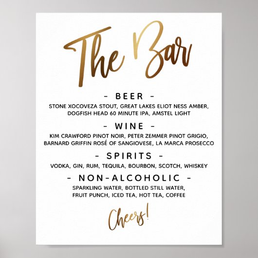 Simple Handwriting Typography "The Bar" Sign ポスター (正面)