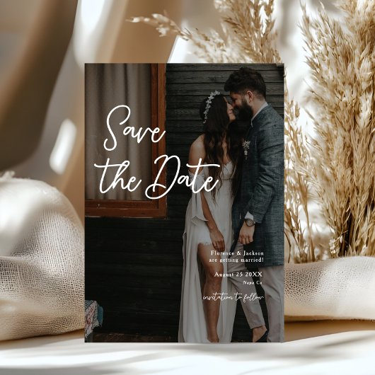 Simple Handwritten Save The Date Wedding Photo 招待状