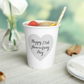 Simple Happy 25th Anniversary Silver Heart Elegant 紙コップ